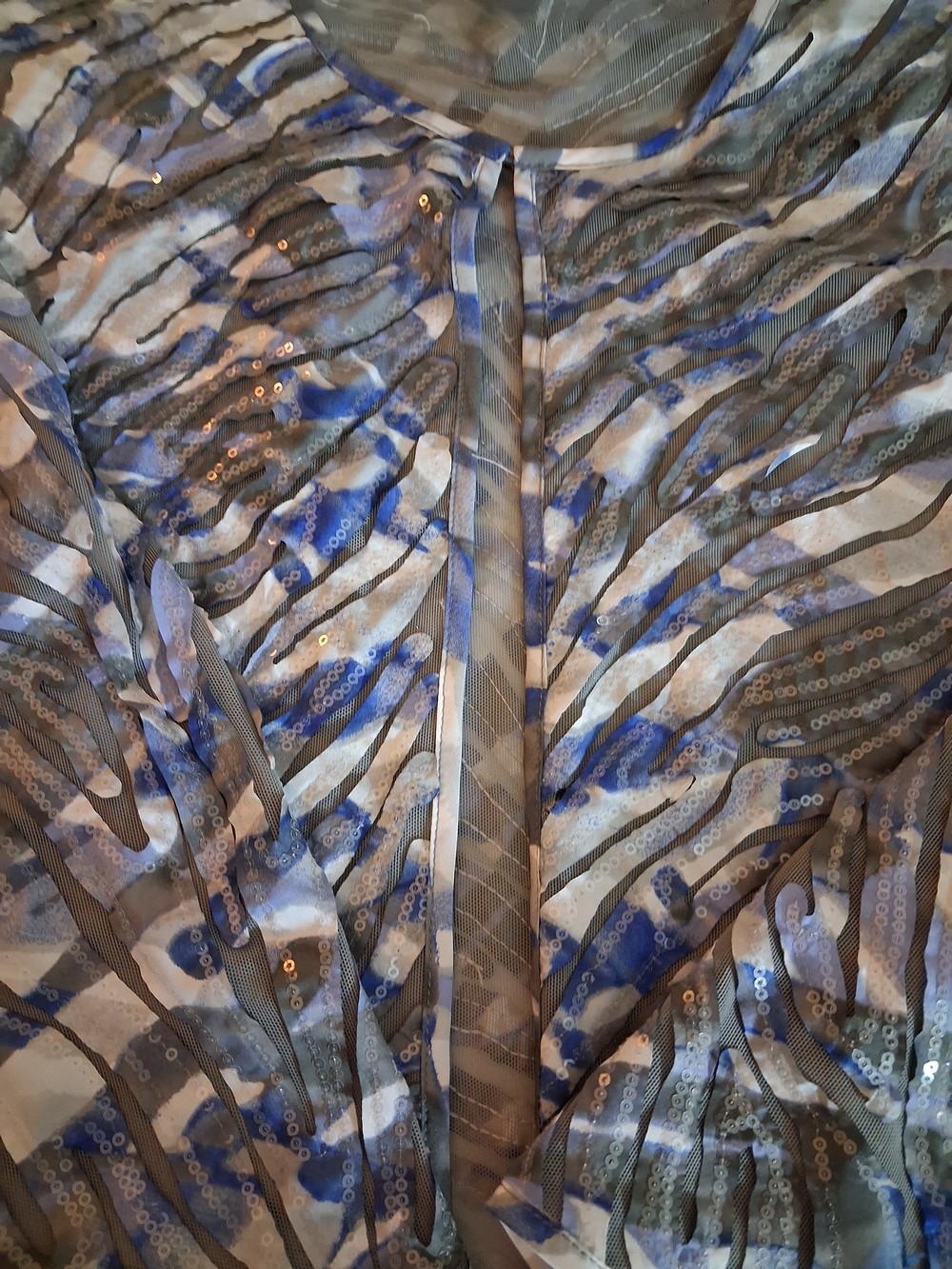 Chicos Travelers Blue and Gray Sequin Mesh Lightweight Cardigan Top